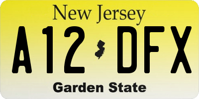 NJ license plate A12DFX