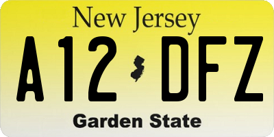 NJ license plate A12DFZ