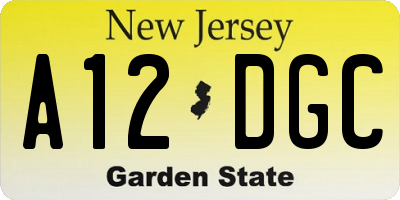 NJ license plate A12DGC