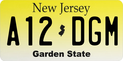 NJ license plate A12DGM