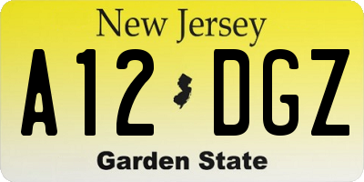 NJ license plate A12DGZ