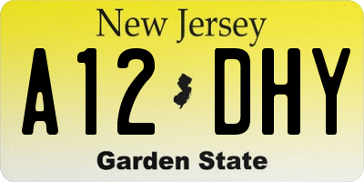 NJ license plate A12DHY