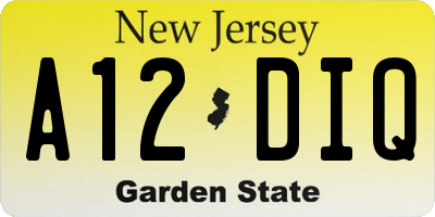 NJ license plate A12DIQ
