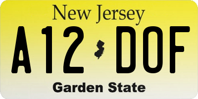 NJ license plate A12DOF