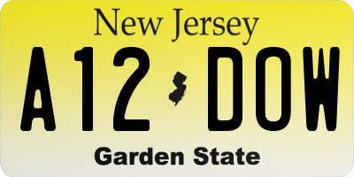 NJ license plate A12DOW
