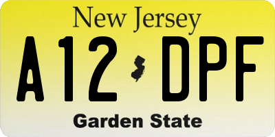 NJ license plate A12DPF