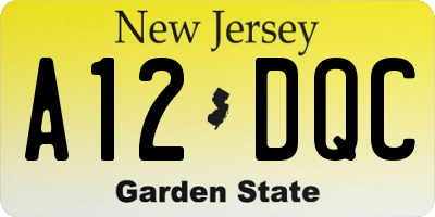 NJ license plate A12DQC
