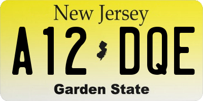 NJ license plate A12DQE