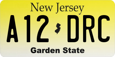 NJ license plate A12DRC