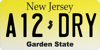 NJ license plate A12DRY