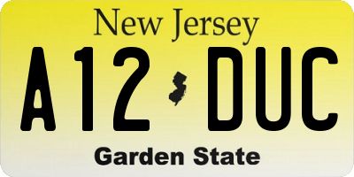 NJ license plate A12DUC