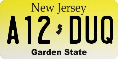 NJ license plate A12DUQ