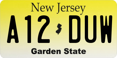 NJ license plate A12DUW