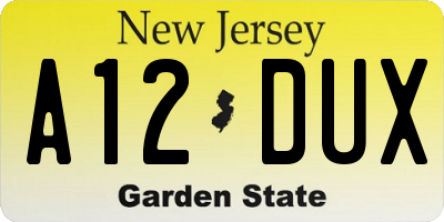NJ license plate A12DUX