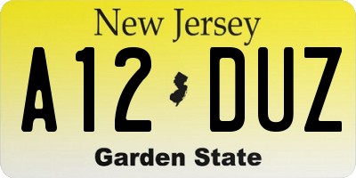 NJ license plate A12DUZ