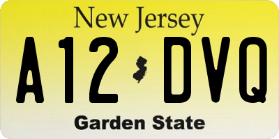 NJ license plate A12DVQ