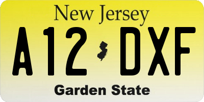 NJ license plate A12DXF