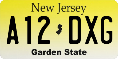 NJ license plate A12DXG