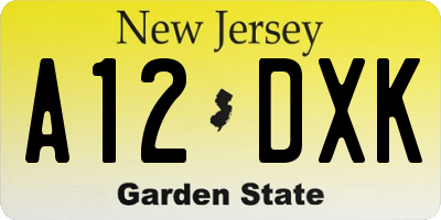 NJ license plate A12DXK