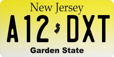 NJ license plate A12DXT