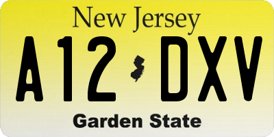 NJ license plate A12DXV