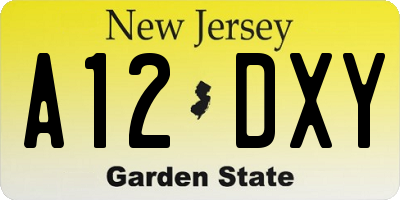 NJ license plate A12DXY