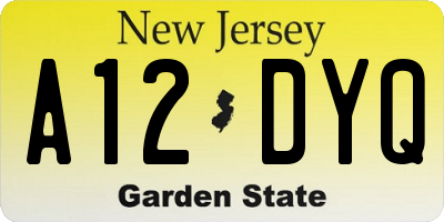 NJ license plate A12DYQ