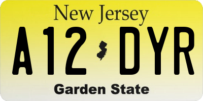 NJ license plate A12DYR