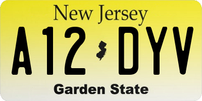 NJ license plate A12DYV