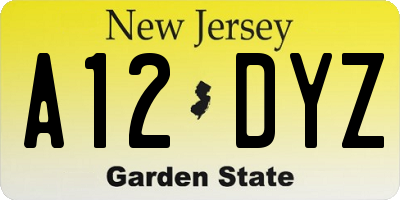 NJ license plate A12DYZ