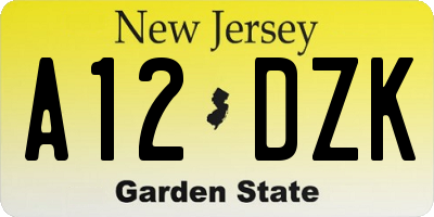 NJ license plate A12DZK