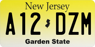 NJ license plate A12DZM