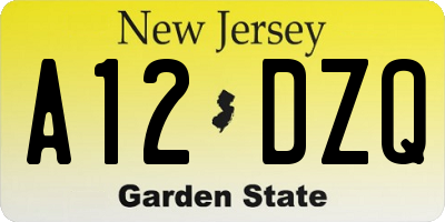 NJ license plate A12DZQ