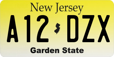 NJ license plate A12DZX
