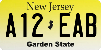 NJ license plate A12EAB