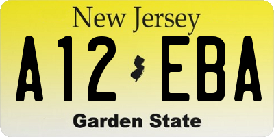 NJ license plate A12EBA
