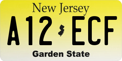 NJ license plate A12ECF