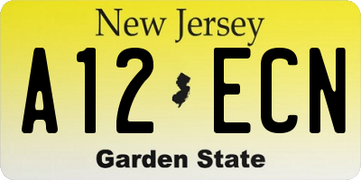 NJ license plate A12ECN