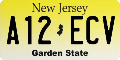 NJ license plate A12ECV