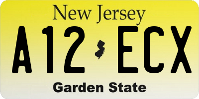 NJ license plate A12ECX