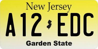 NJ license plate A12EDC