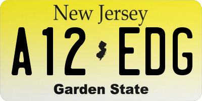 NJ license plate A12EDG