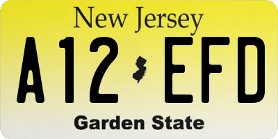 NJ license plate A12EFD