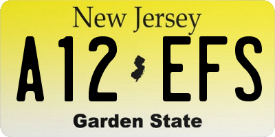 NJ license plate A12EFS