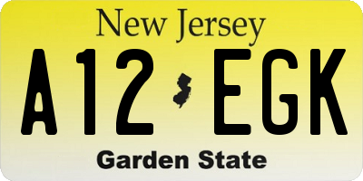 NJ license plate A12EGK