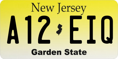 NJ license plate A12EIQ