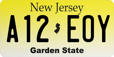 NJ license plate A12EOY