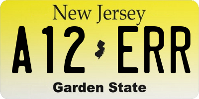 NJ license plate A12ERR