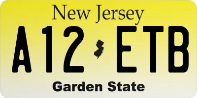 NJ license plate A12ETB