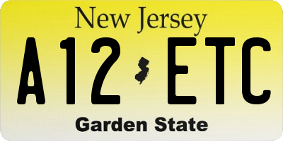 NJ license plate A12ETC